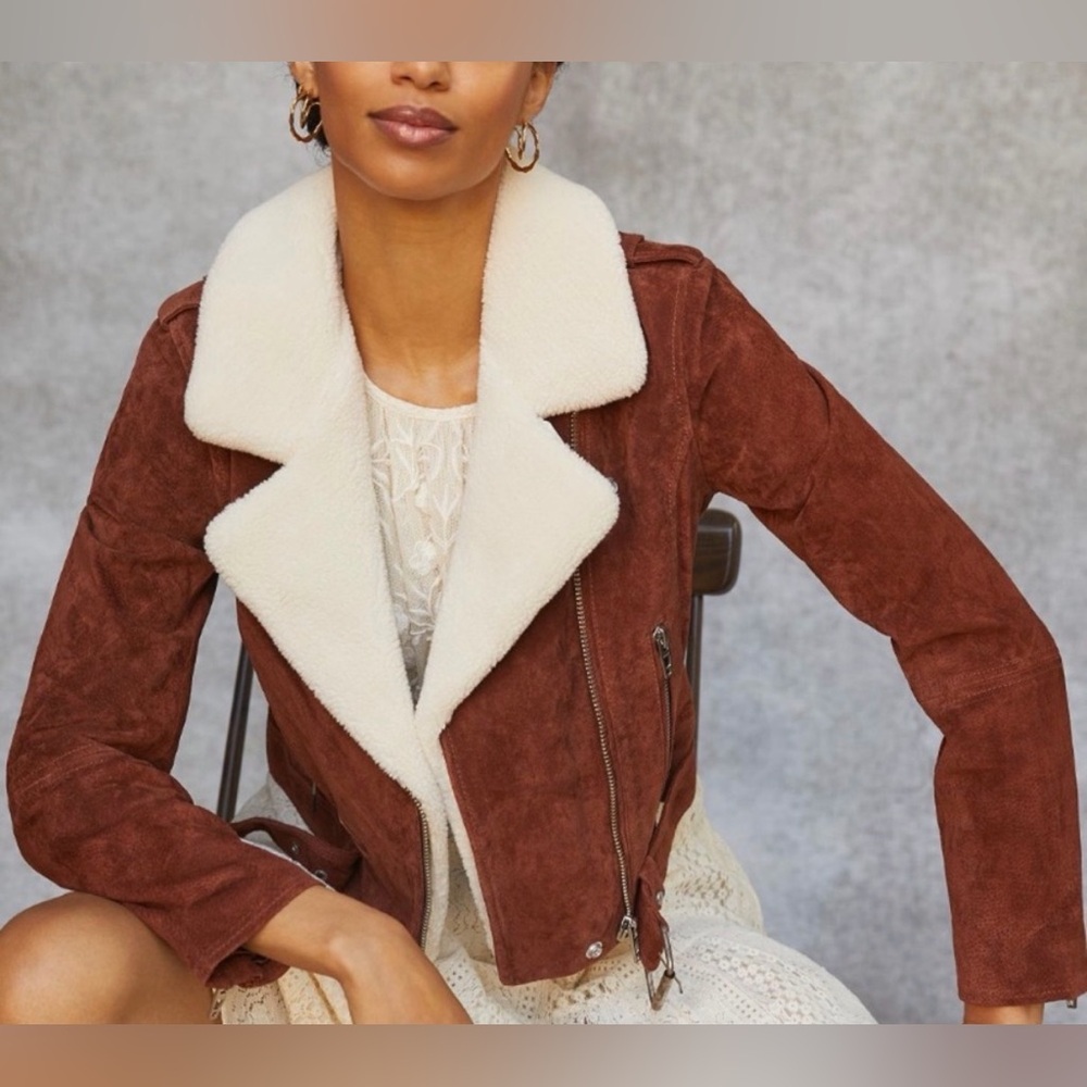 Blank NYC Brown Suede Jacket with Cream Collar